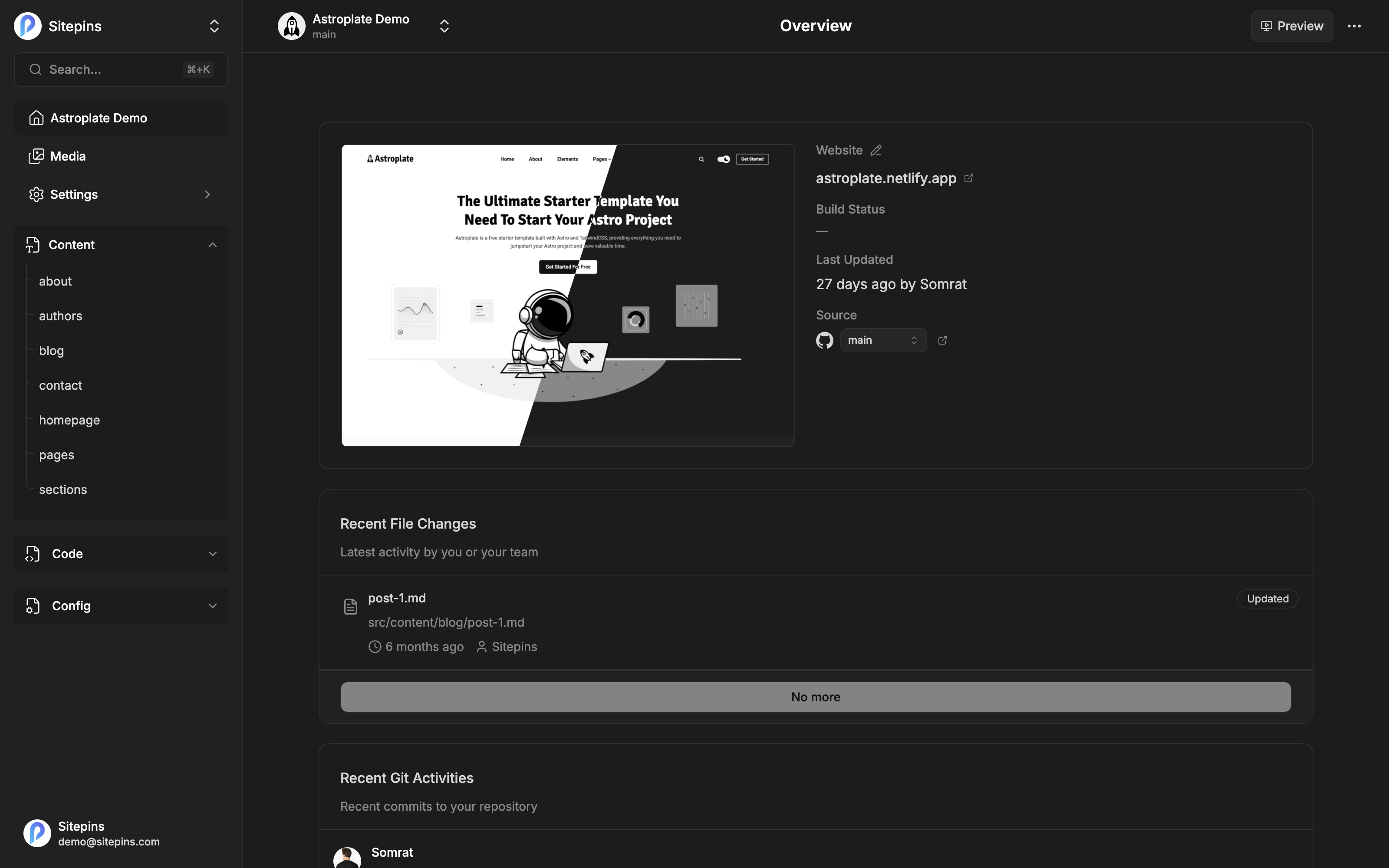 The project overview page