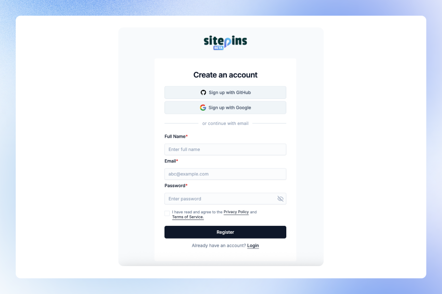 Adding a new site to Sitepins